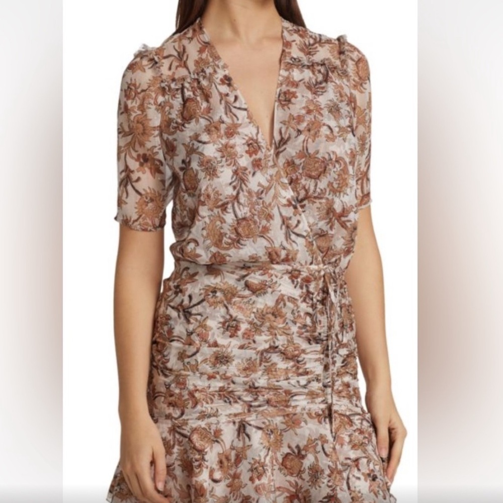 Veronica Beard Floral Mini Dress in Brown and Cream